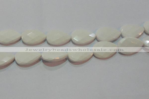 CAG7269 15.5 inches 20*30mm faceted flat teardrop white agate beads