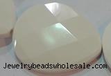 CAG7271 15.5 inches 40*50mm faceted flat teardrop white agate beads