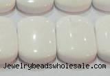 CAG7275 15.5 inches 18*25mm rectangle double drilled white agate beads