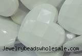 CAG729 15.5 inches 30*30mm faceted heart white agate beads