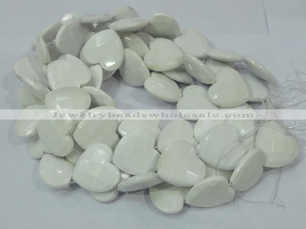 CAG729 15.5 inches 30*30mm faceted heart white agate beads