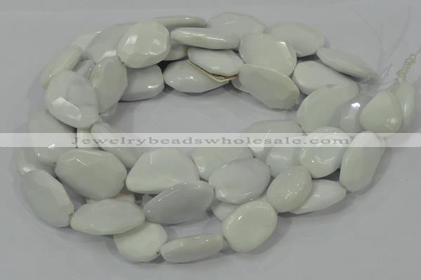 CAG730 15.5 inches 20*30mm faceted freeform white agate beads