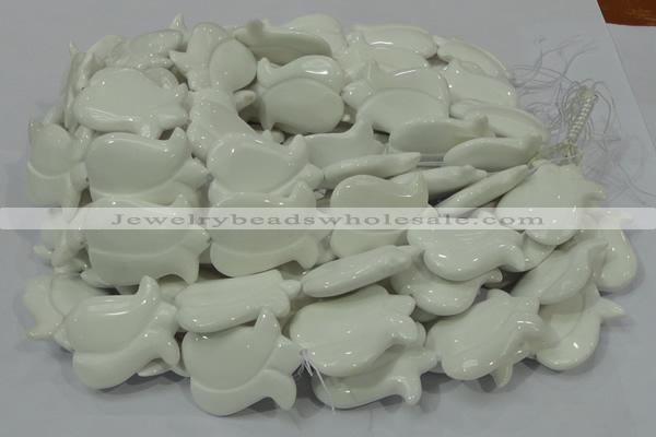 CAG733 15.5 inches 30*40mm flower-shaped white agate beads