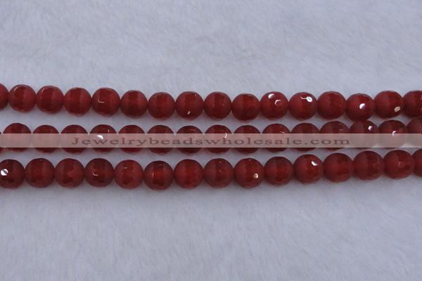 CAG7459 15.5 inches 12mm faceted round matte red agate beads