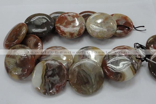 CAG782 15.5 inches 50mm flat round yellow agate gemstone beads