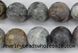 CAG7872 15.5 inches 18mm faceted round silver needle agate beads