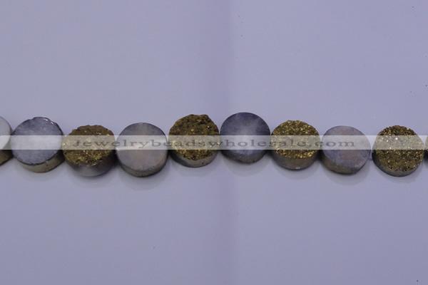 CAG7935 7.5 inches 20mm flat round plated white druzy agate beads