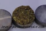 CAG7937 7.5 inches 24mm flat round plated white druzy agate beads