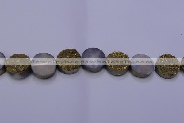 CAG7938 7.5 inches 26mm flat round plated white druzy agate beads