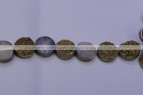 CAG7939 7.5 inches 28mm flat round plated white druzy agate beads