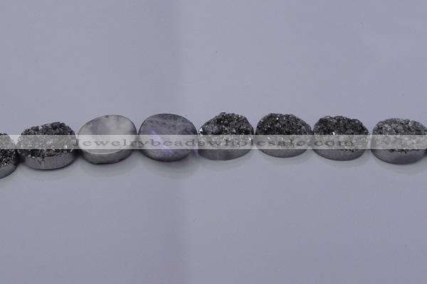 CAG7963 7.5 inches 15*20mm oval plated white druzy agate beads