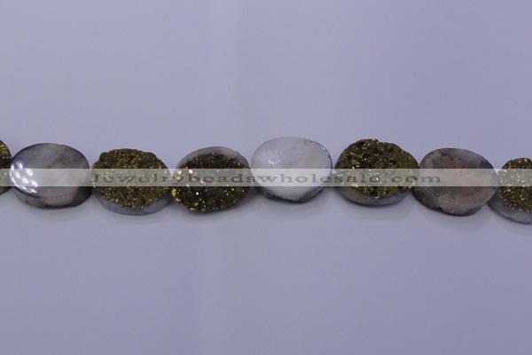 CAG7965 7.5 inches 15*20mm oval plated white druzy agate beads