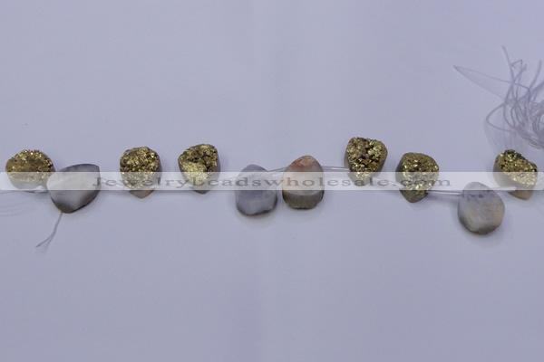 CAG7978 Top drilled 15*20mm flat teardrop plated white druzy agate beads