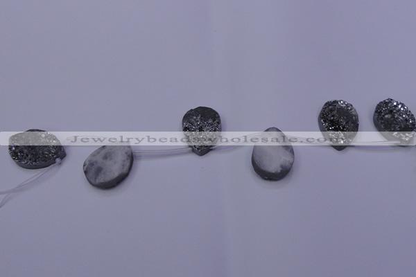 CAG7984 Top drilled 22*30mm flat teardrop plated white druzy agate beads