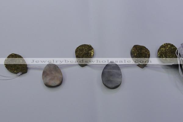 CAG7985 Top drilled 22*30mm flat teardrop plated white druzy agate beads