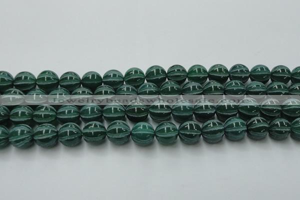 CAG8008 15.5 inches 14mm carved round green agate beads