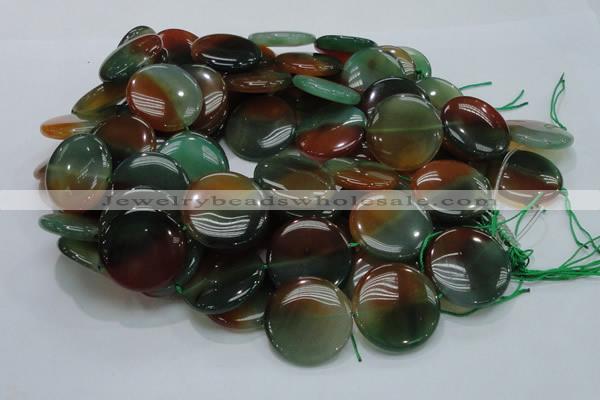 CAG803 15.5 inches 30mm flat round rainbow agate gemstone beads