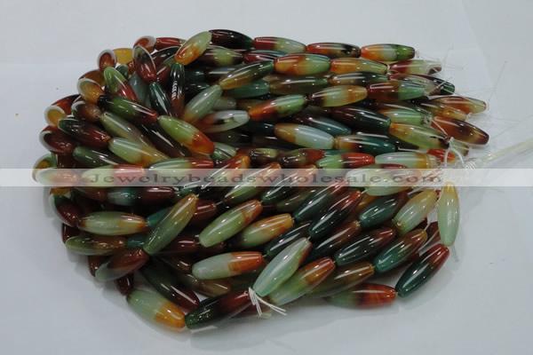 CAG810 15.5 inches 10*30mm rice rainbow agate gemstone beads