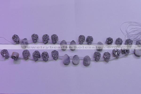 CAG8102 Top drilled 10*14mm teardrop silver plated druzy agate beads