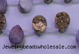 CAG8103 Top drilled 10*14mm teardrop glod plated druzy agate beads