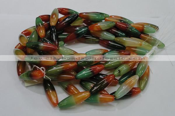 CAG811 15.5 inches 12*40mm rice rainbow agate gemstone beads