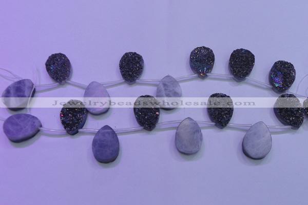 CAG8134 Top drilled 18*25mm teardrop rainbow plated druzy agate beads