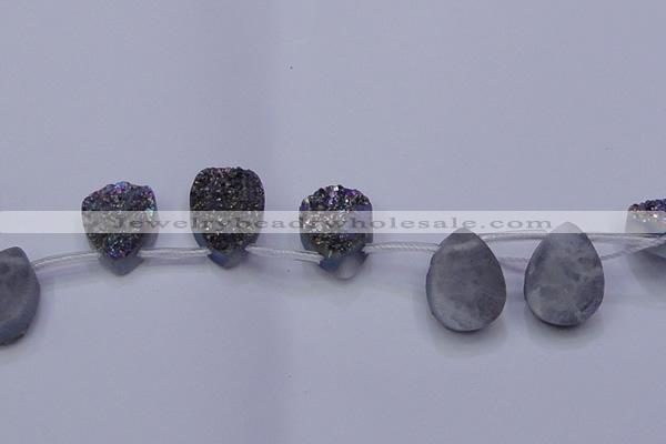 CAG8144 Top drilled 30*40mm teardrop rainbow plated druzy agate beads