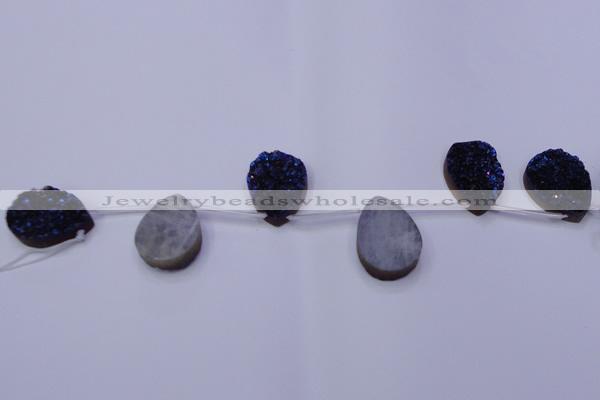 CAG8146 Top drilled 30*40mm teardrop blue plated druzy agate beads