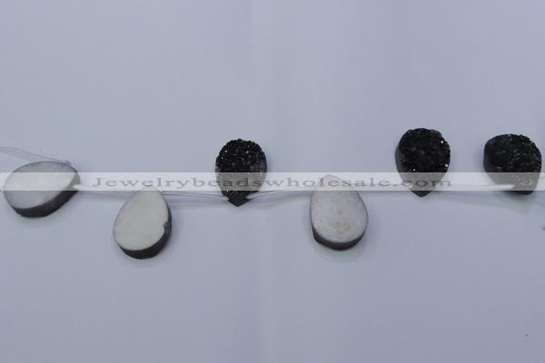 CAG8147 Top drilled 30*40mm teardrop black plated druzy agate beads