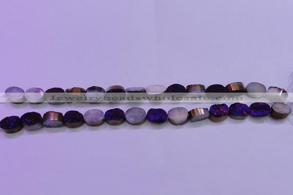 CAG8155 7.5 inches 10*14mm oval purple plated druzy agate beads