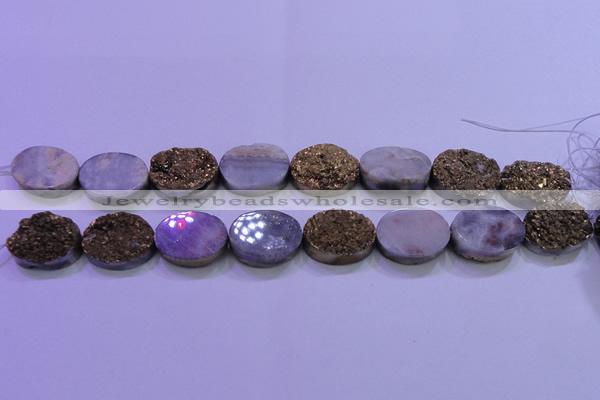 CAG8163 7.5 inches 12*16mm oval glod plated druzy agate beads