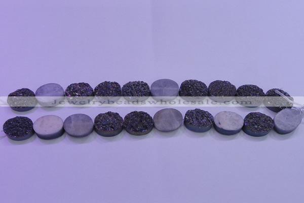 CAG8165 7.5 inches 12*16mm oval purple plated druzy agate beads