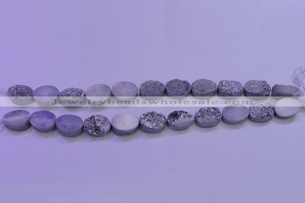 CAG8172 7.5 inches 13*18mm oval silver plated druzy agate beads