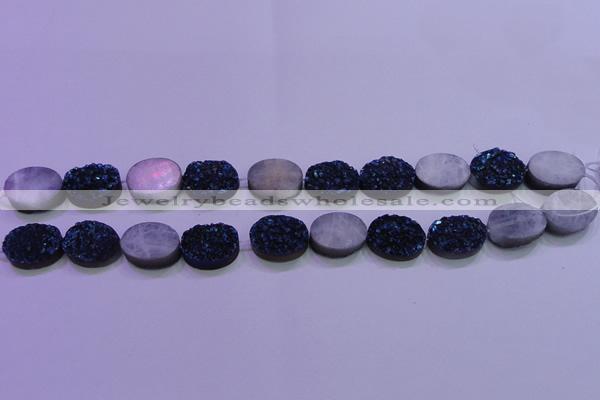 CAG8176 7.5 inches 13*18mm oval blue plated druzy agate beads