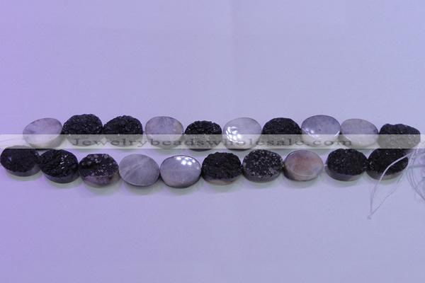 CAG8187 7.5 inches 15*20mm oval black plated druzy agate beads