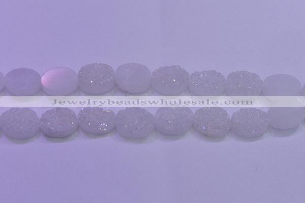 CAG8190 7.5 inches 18*25mm oval white plated druzy agate beads