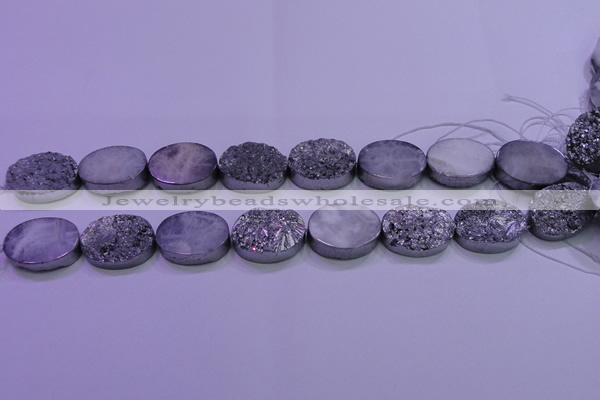 CAG8192 7.5 inches 18*25mm oval silver plated druzy agate beads