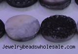 CAG8197 7.5 inches 18*25mm oval black plated druzy agate beads