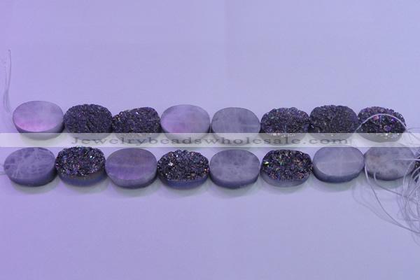 CAG8204 7.5 inches 20*30mm oval rainbow plated druzy agate beads