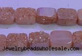 CAG8211 Top drilled 10*14mm rectangle champagne plated druzy agate beads