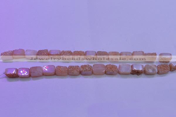 CAG8211 Top drilled 10*14mm rectangle champagne plated druzy agate beads