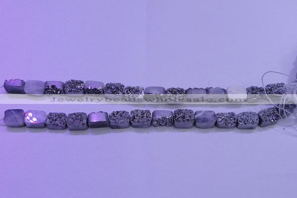 CAG8212 Top drilled 10*14mm rectangle silver plated druzy agate beads