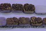 CAG8213 Top drilled 10*14mm rectangle glod plated druzy agate beads