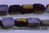 CAG8215 Top drilled 10*14mm rectangle purple plated druzy agate beads