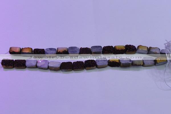 CAG8215 Top drilled 10*14mm rectangle purple plated druzy agate beads