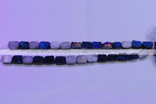 CAG8216 Top drilled 10*14mm rectangle blue plated druzy agate beads