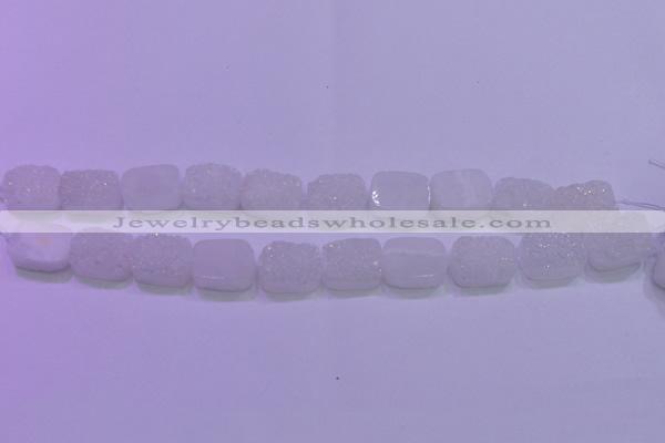 CAG8220 Top drilled 12*16mm rectangle white plated druzy agate beads