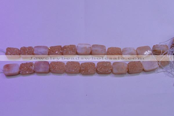 CAG8231 Top drilled 13*18mm rectangle champagne plated druzy agate beads