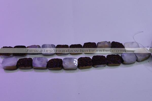 CAG8235 Top drilled 13*18mm rectangle purple plated druzy agate beads