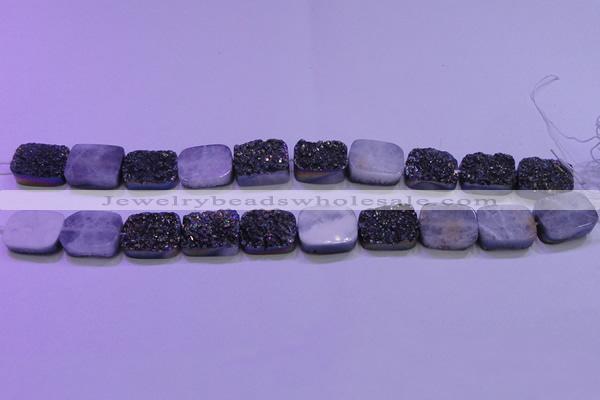 CAG8244 Top drilled 15*20mm rectangle rainbow plated druzy agate beads